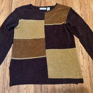 Vintage VTG Carolyn Taylor Crewneck Sweater in Dark Brown and Gold color block
